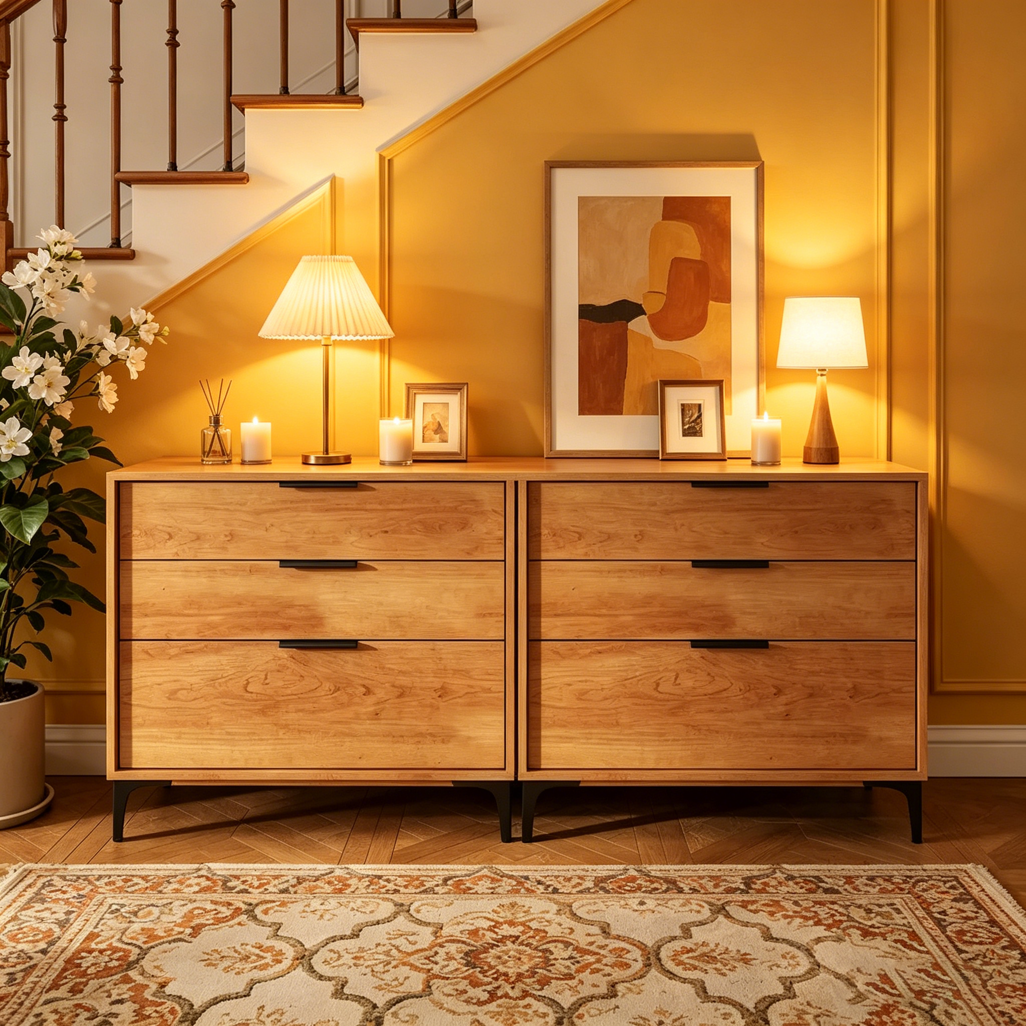 Commode à 3 tiroirs avec pieds de support en métal et kit anti-basculement pour