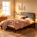 Cadre de lit plateforme en bois massif brun
