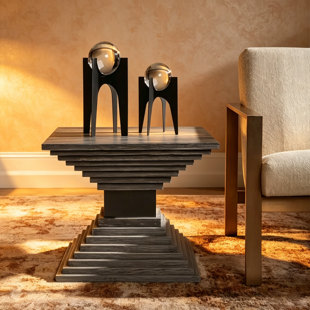 Table décorative géométrique en bois