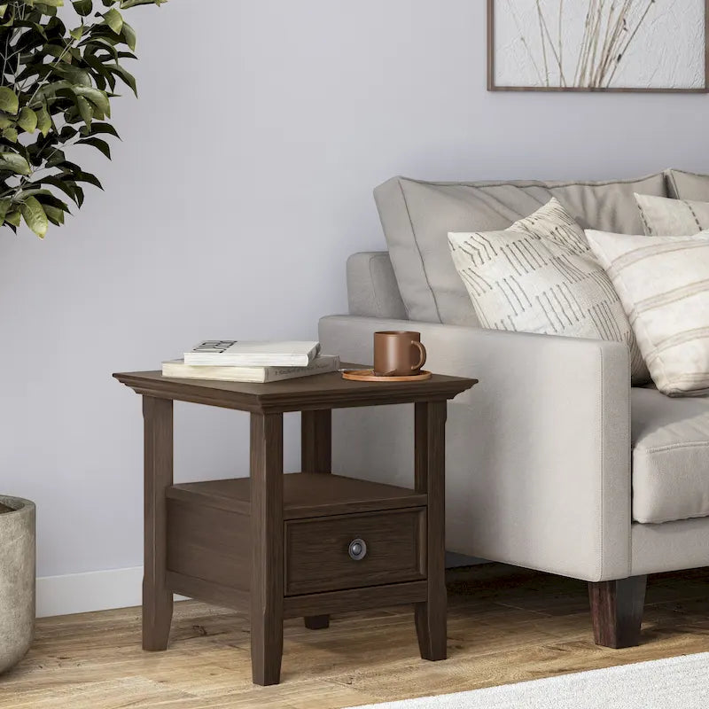 Table d'appoint carrée en bois massif de 48 cm