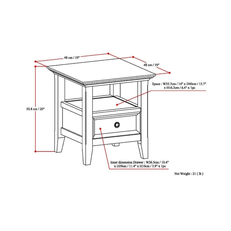 Table d'appoint carrée en bois massif de 48 cm