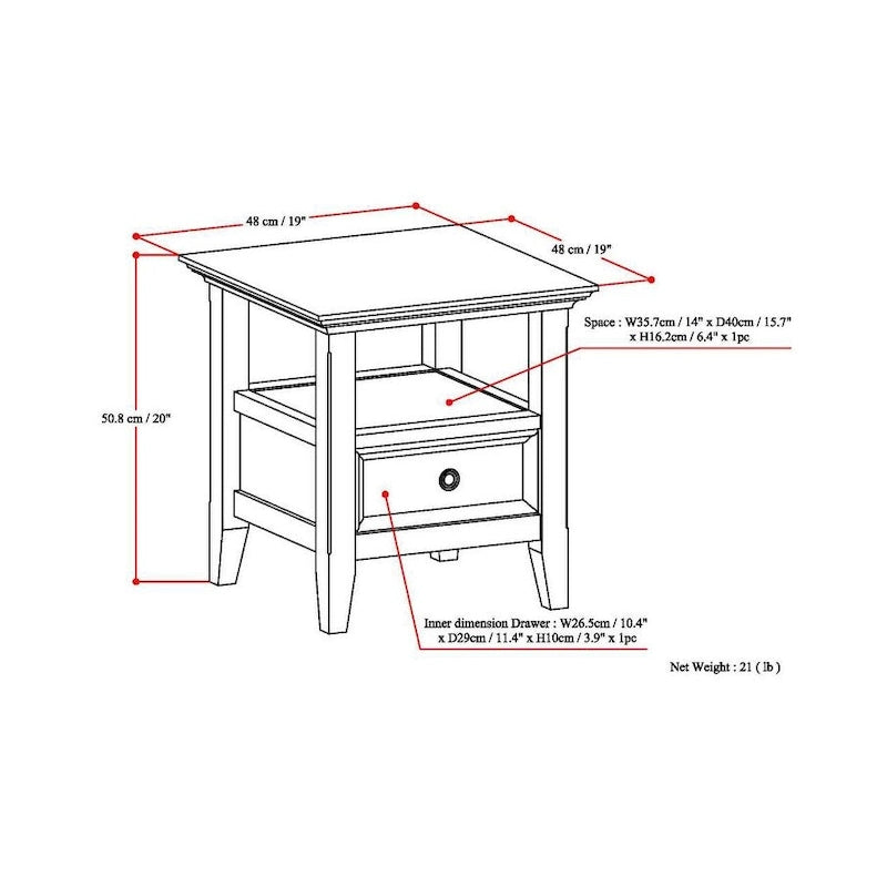 Table d'appoint carrée en bois massif de 48 cm