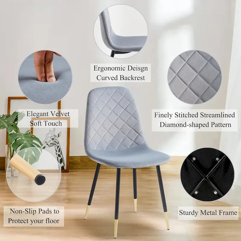 Chaises sans accoudoirs en velours capitonné (lot de 4)