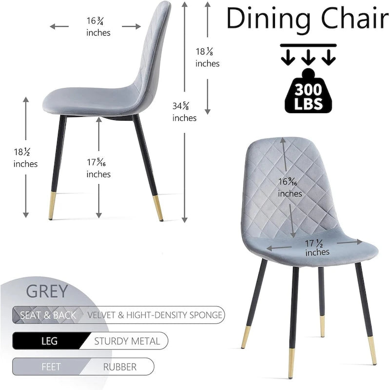 Chaises sans accoudoirs en velours capitonné (lot de 4)