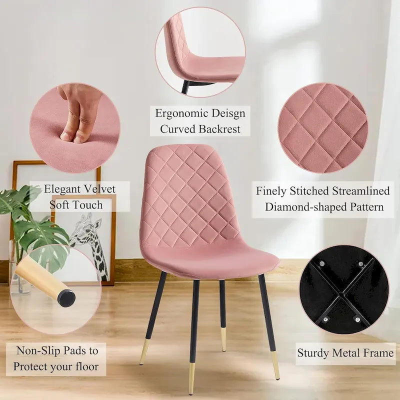 Chaises sans accoudoirs en velours capitonné (lot de 4)