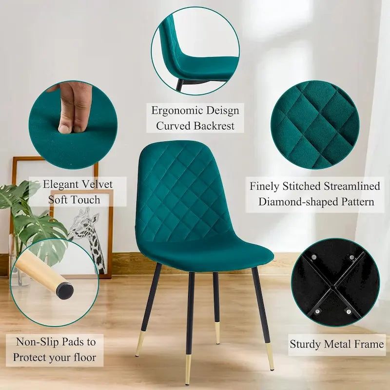 Chaises sans accoudoirs en velours capitonné (lot de 4)