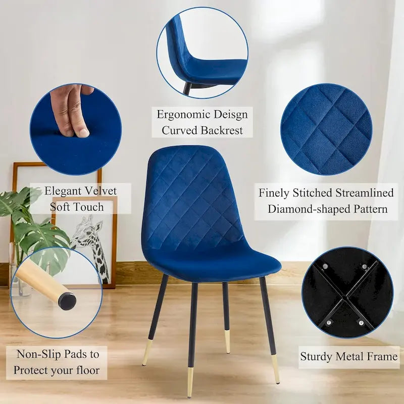 Chaises sans accoudoirs en velours capitonné (lot de 4)