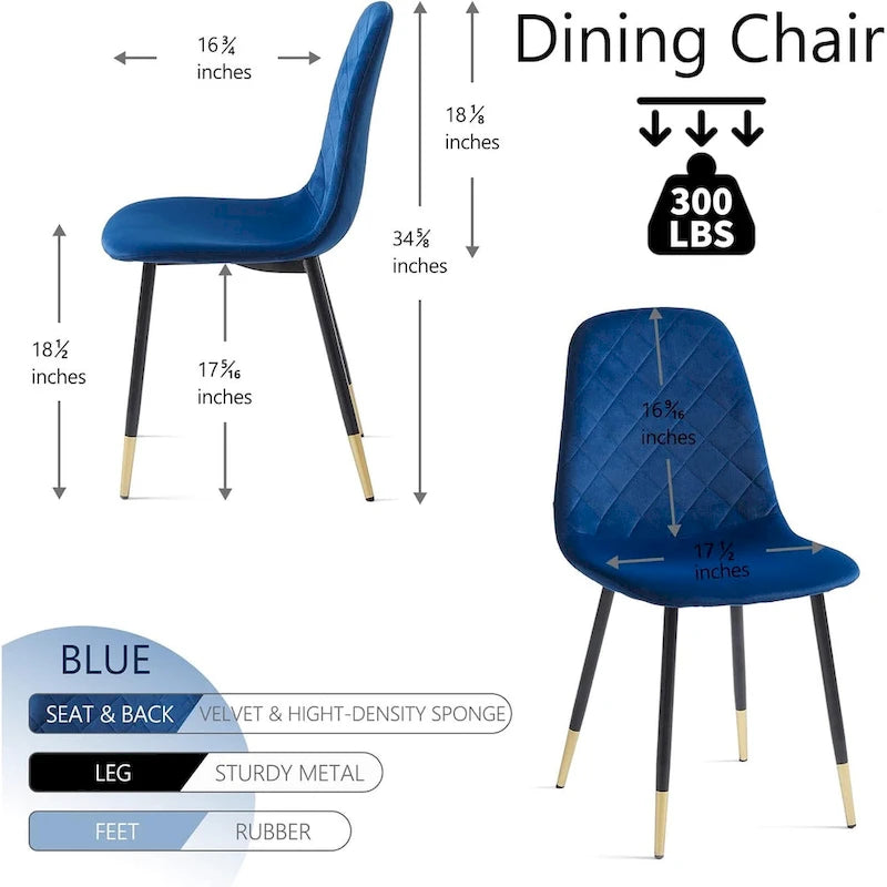 Chaises sans accoudoirs en velours capitonné (lot de 4)