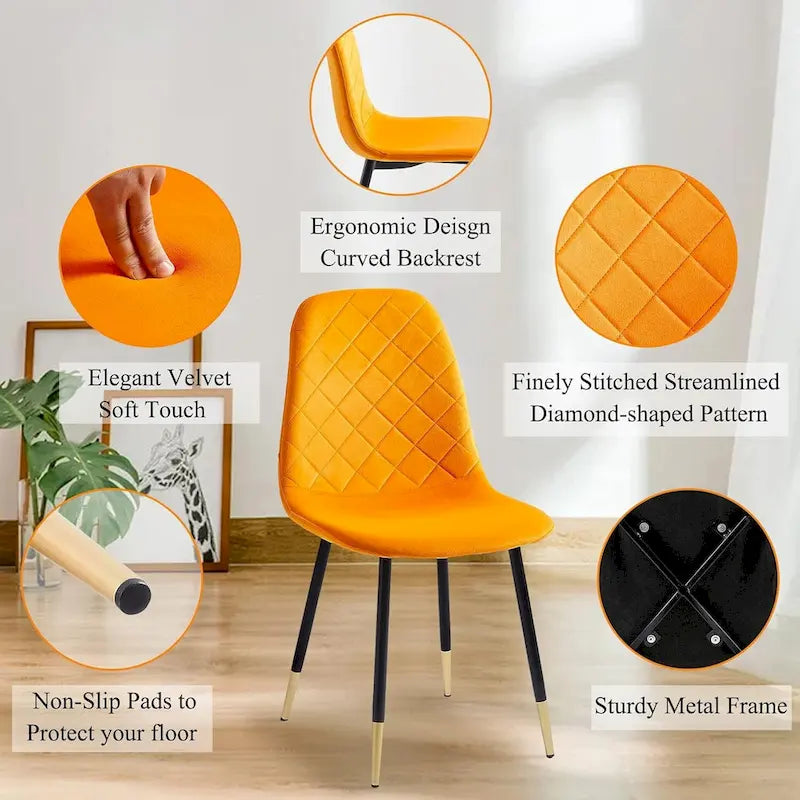 Chaises sans accoudoirs en velours capitonné (lot de 4)