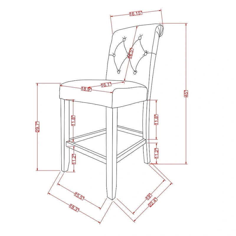 Tabourets de bar capitonnés en bois massif (lot de 2)