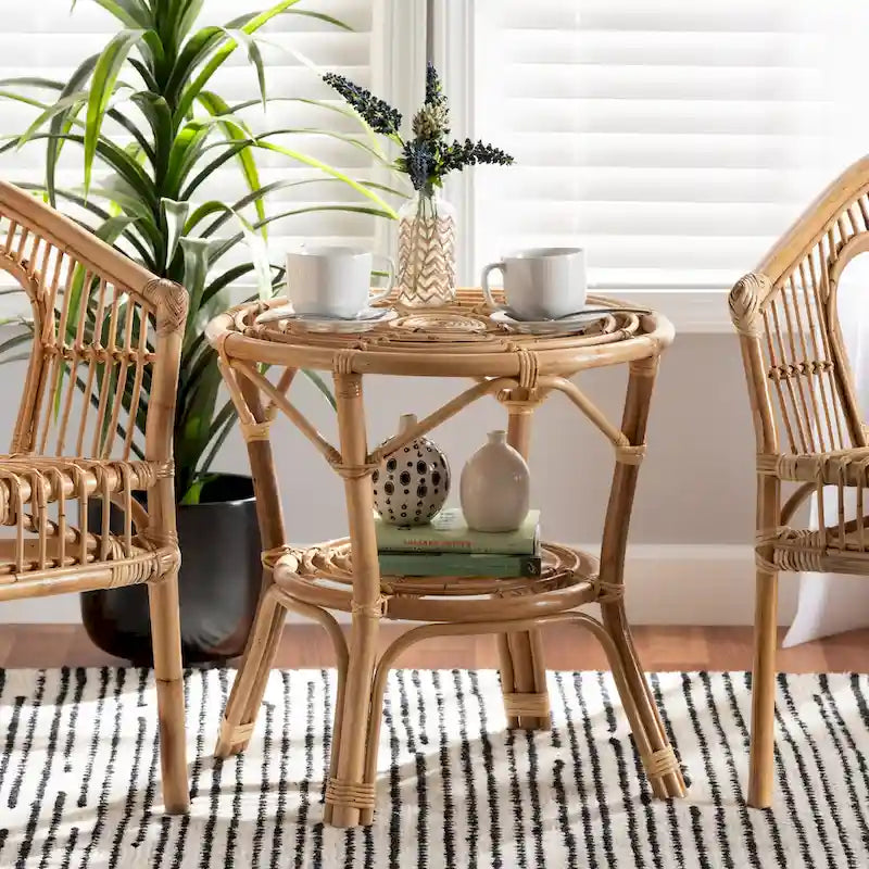 Table basse en rotin brun naturel, style bohème moderne
