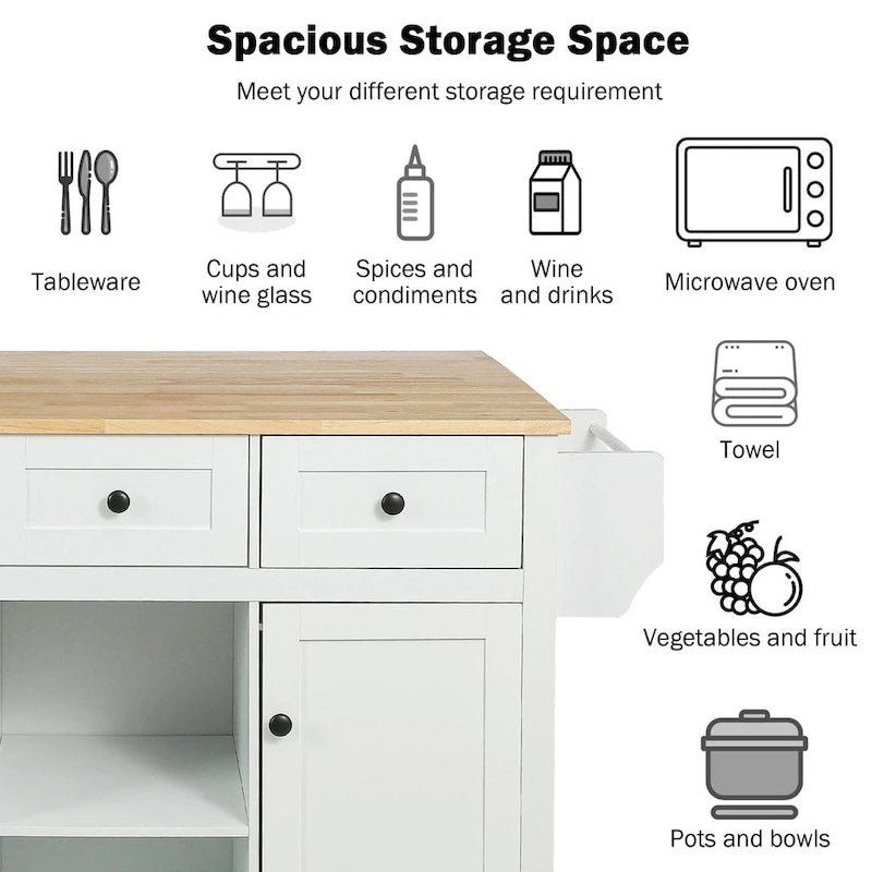 Îlot de cuisine sur 5 roulettes avec meuble de rangement et 3 tiroirs