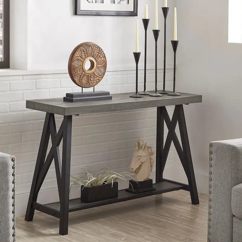 Canapé rustique et console d'entrée avec piètement en X