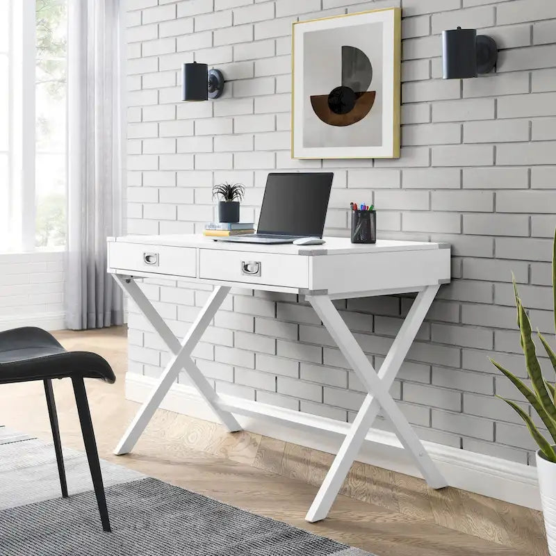 Bureau d'ordinateur en bois massif avec tiroirs