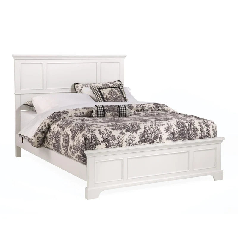 Lit double en bois massif blanc cassé