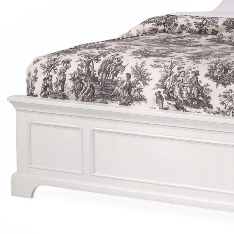 Lit double en bois massif blanc cassé