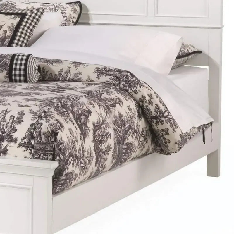 Lit double en bois massif blanc cassé