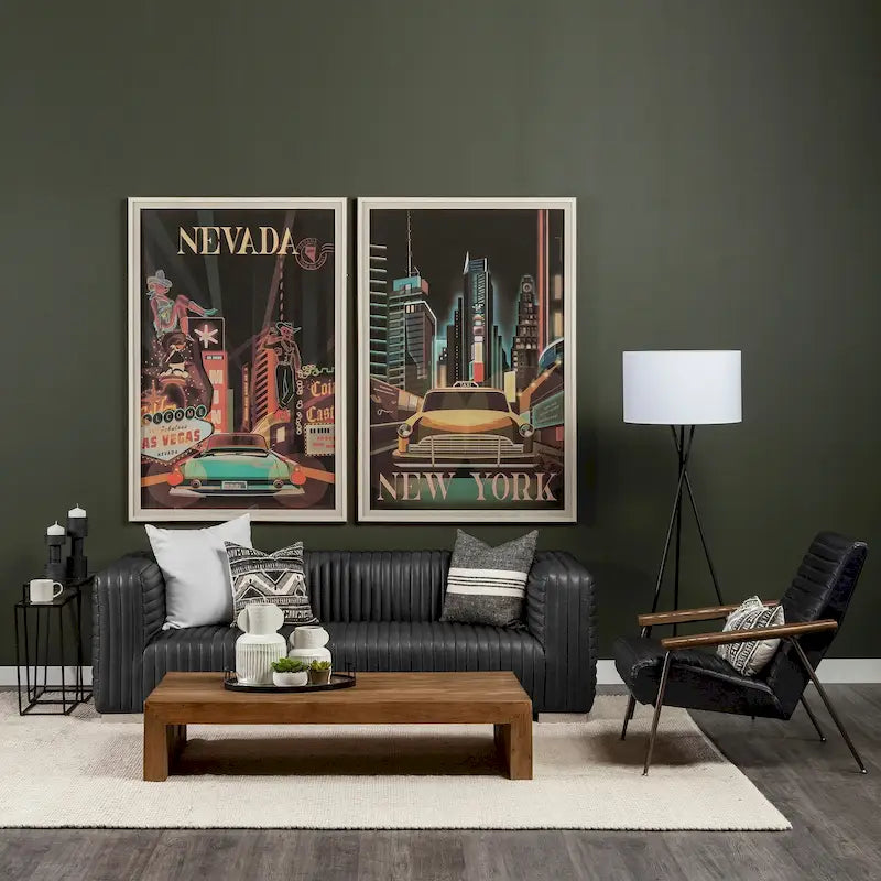 Canapé revêtu de cuir véritable couleur Cognac - 220L x 98l x 67H cm