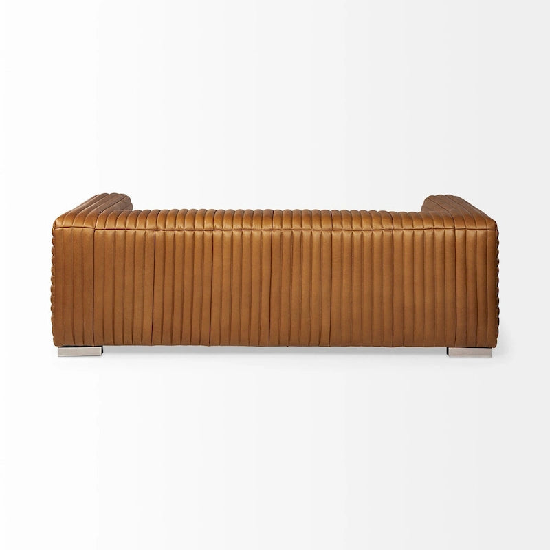 Canapé revêtu de cuir véritable couleur Cognac - 220L x 98l x 67H cm