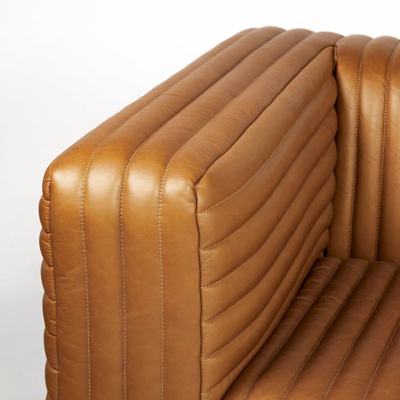 Canapé revêtu de cuir véritable couleur Cognac - 220L x 98l x 67H cm