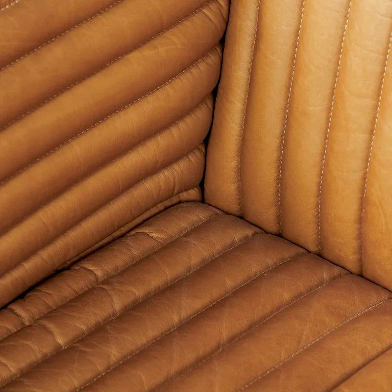 Canapé revêtu de cuir véritable couleur Cognac - 220L x 98l x 67H cm
