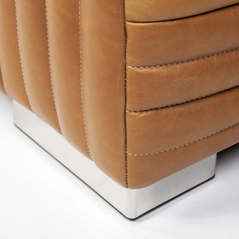 Canapé revêtu de cuir véritable couleur Cognac - 220L x 98l x 67H cm