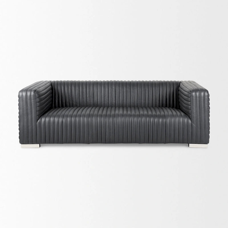 Canapé revêtu de cuir véritable couleur Cognac - 220L x 98l x 67H cm