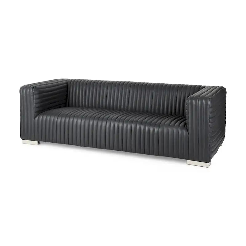 Canapé revêtu de cuir véritable couleur Cognac - 220L x 98l x 67H cm