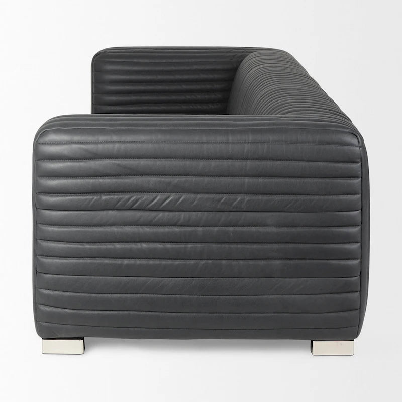 Canapé revêtu de cuir véritable couleur Cognac - 220L x 98l x 67H cm