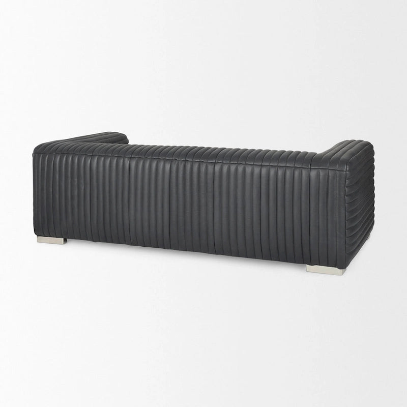 Canapé revêtu de cuir véritable couleur Cognac - 220L x 98l x 67H cm