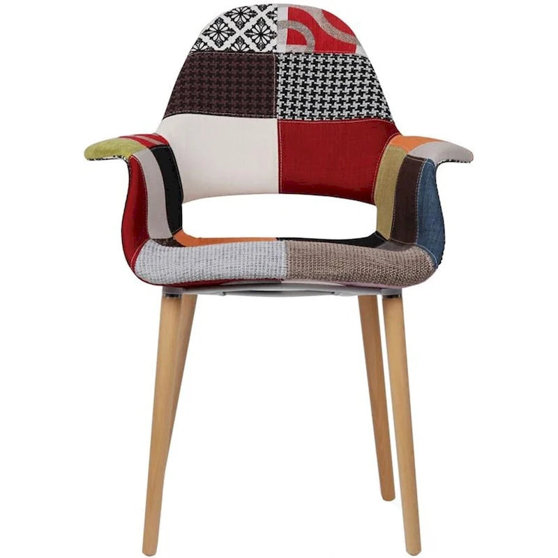 Fauteuil moderne en tissu rembourré biologique avec pieds en bois naturel pour salle à manger, bureau ou fauteuil d'appoint