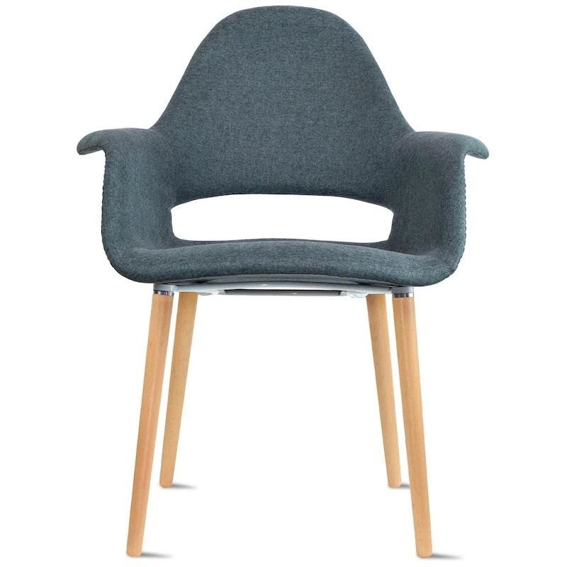 Fauteuil moderne en tissu rembourré biologique avec pieds en bois naturel pour salle à manger, bureau ou fauteuil d'appoint