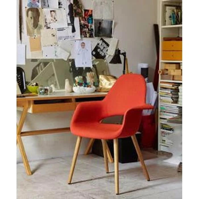 Fauteuil moderne en tissu rembourré biologique avec pieds en bois naturel pour salle à manger, bureau ou fauteuil d'appoint
