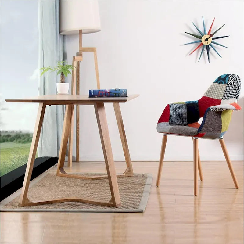 Fauteuil moderne en tissu rembourré biologique avec pieds en bois naturel pour salle à manger, bureau ou fauteuil d'appoint