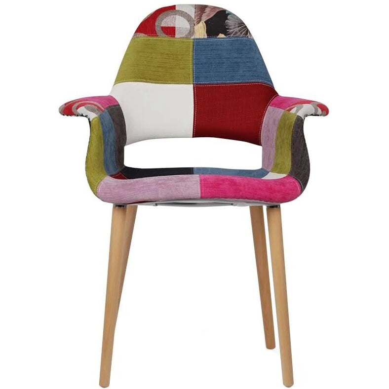 Fauteuil moderne en tissu rembourré biologique avec pieds en bois naturel pour salle à manger, bureau ou fauteuil d'appoint