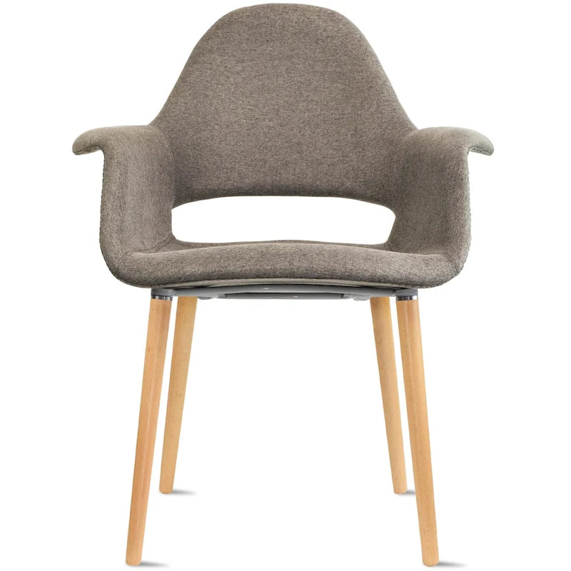 Fauteuil moderne en tissu rembourré biologique avec pieds en bois naturel pour salle à manger, bureau ou fauteuil d'appoint