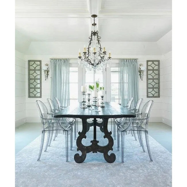 Chaises avec accoudoirs transparentes en plastique moulé, de style design moderne, pour salle à manger ou cuisine, intérieures et extérieures