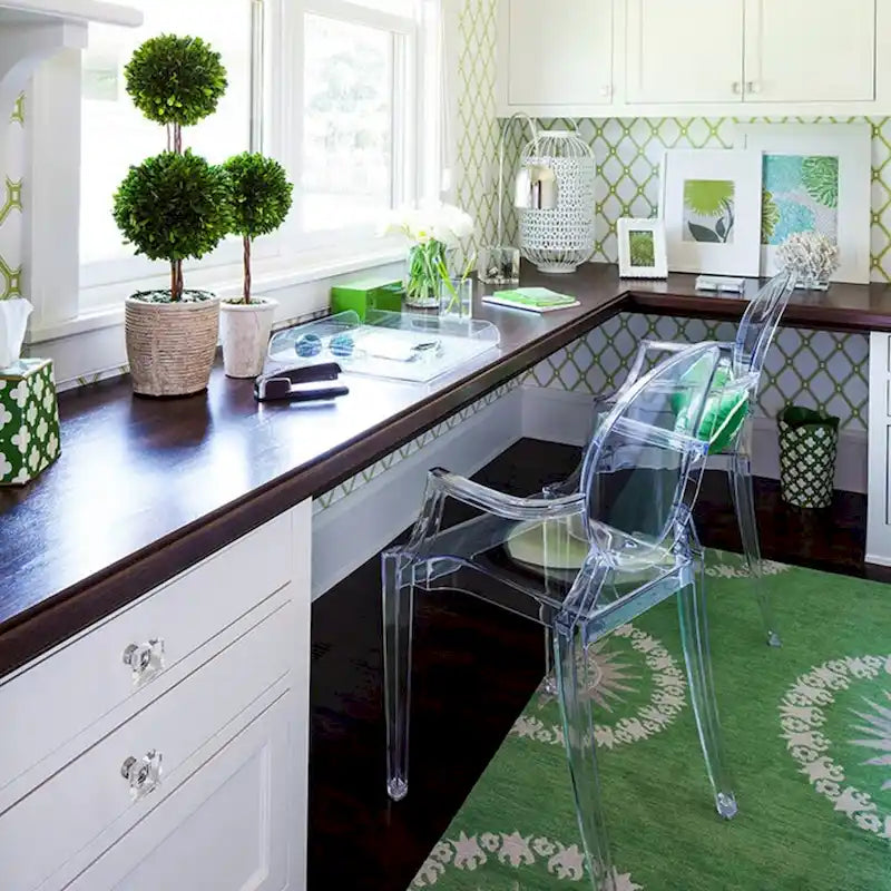 Chaises avec accoudoirs transparentes en plastique moulé, de style design moderne, pour salle à manger ou cuisine, intérieures et extérieures