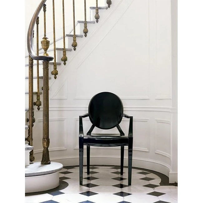 Chaises avec accoudoirs transparentes en plastique moulé, de style design moderne, pour salle à manger ou cuisine, intérieures et extérieures