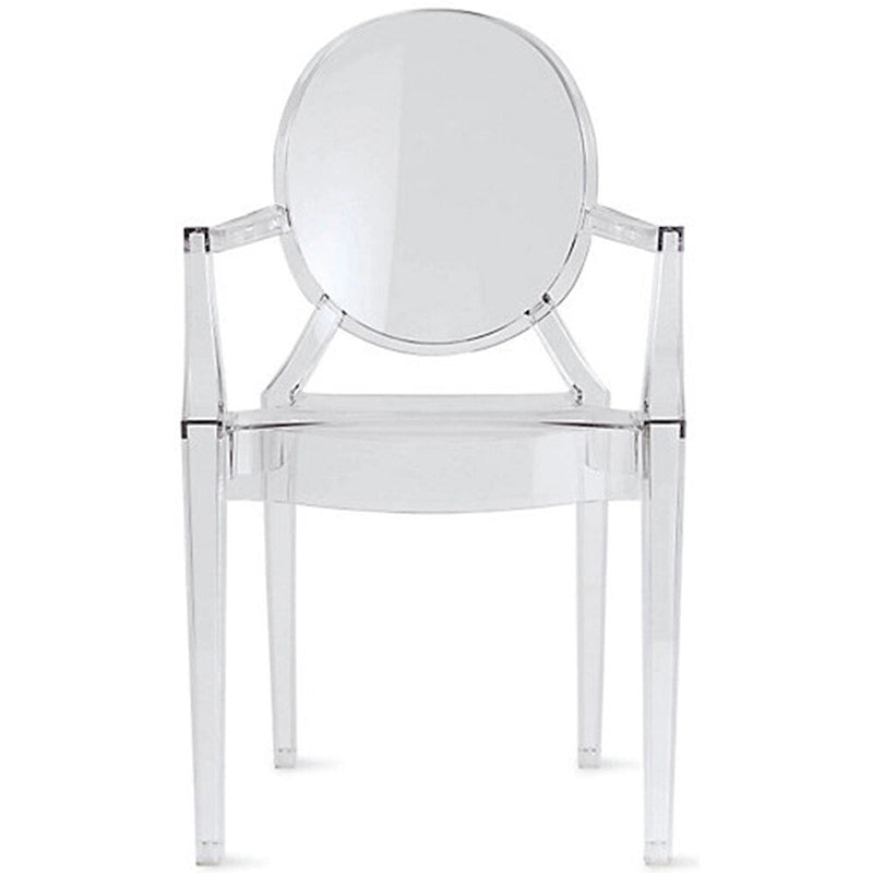 Chaises avec accoudoirs transparentes en plastique moulé, de style design moderne, pour salle à manger ou cuisine, intérieures et extérieures