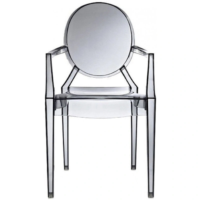 Chaises avec accoudoirs transparentes en plastique moulé, de style design moderne, pour salle à manger ou cuisine, intérieures et extérieures