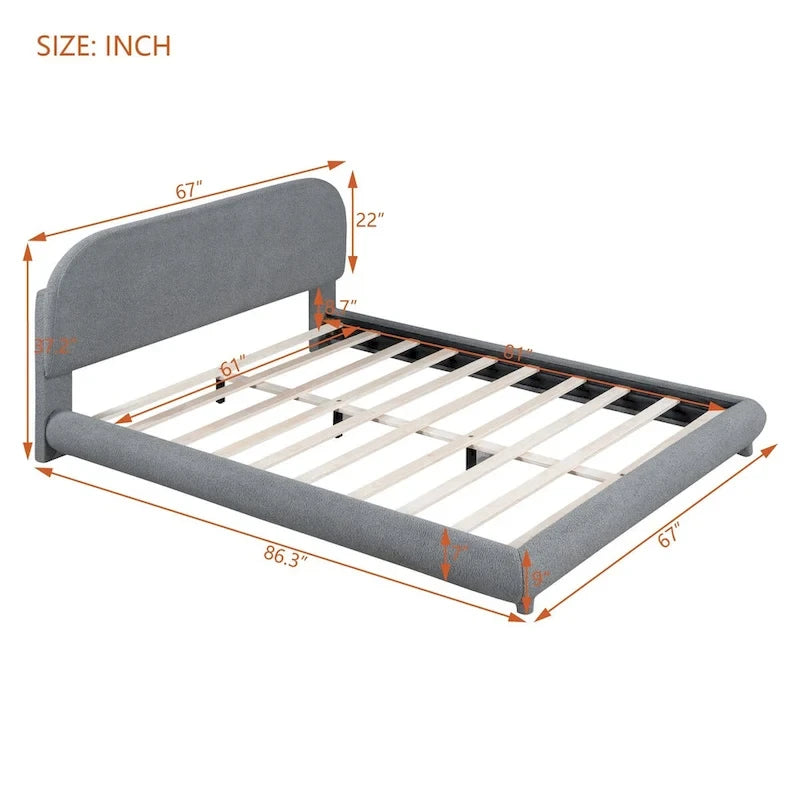 Lit plateforme rembourré queen size en molleton Teddy avec tissu épais