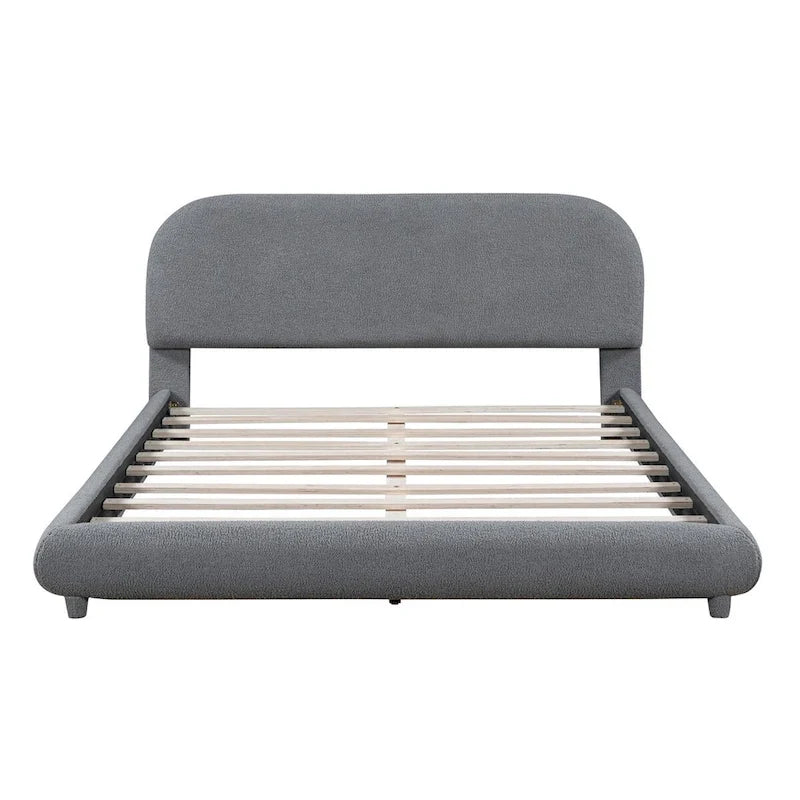 Lit plateforme rembourré queen size en molleton Teddy avec tissu épais