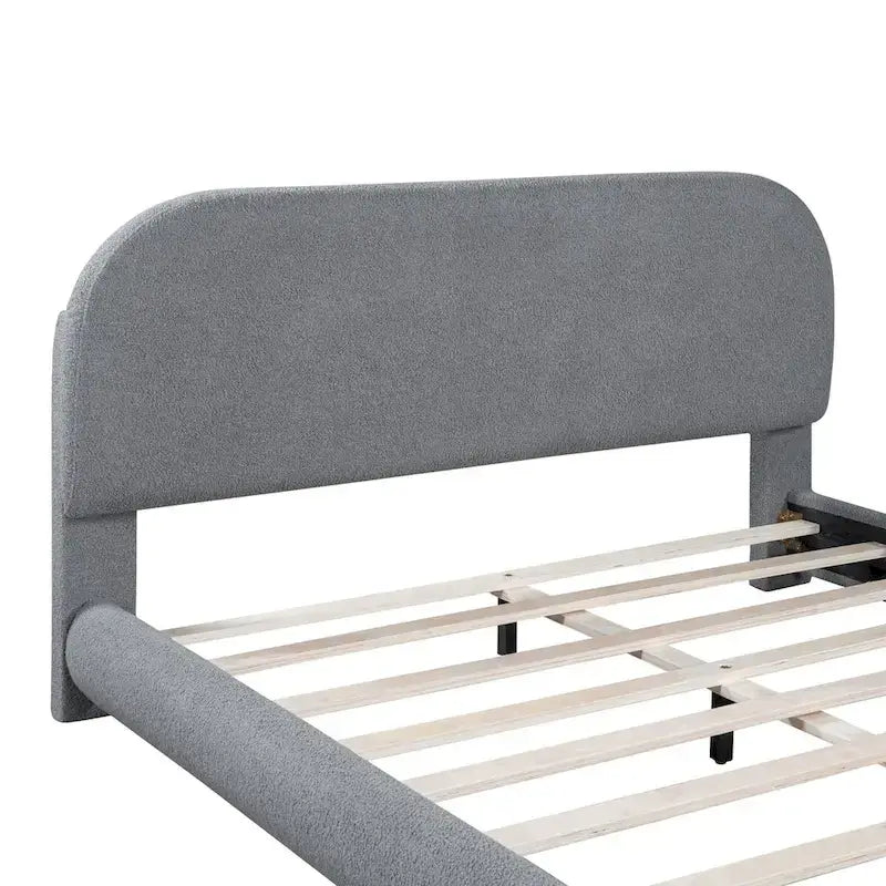 Lit plateforme rembourré queen size en molleton Teddy avec tissu épais