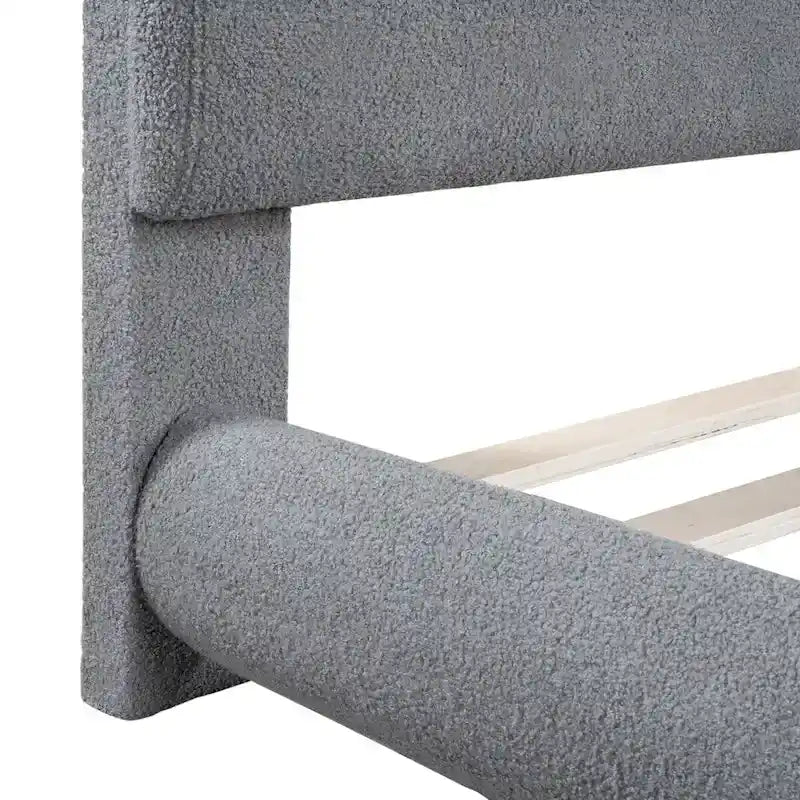 Lit plateforme rembourré queen size en molleton Teddy avec tissu épais