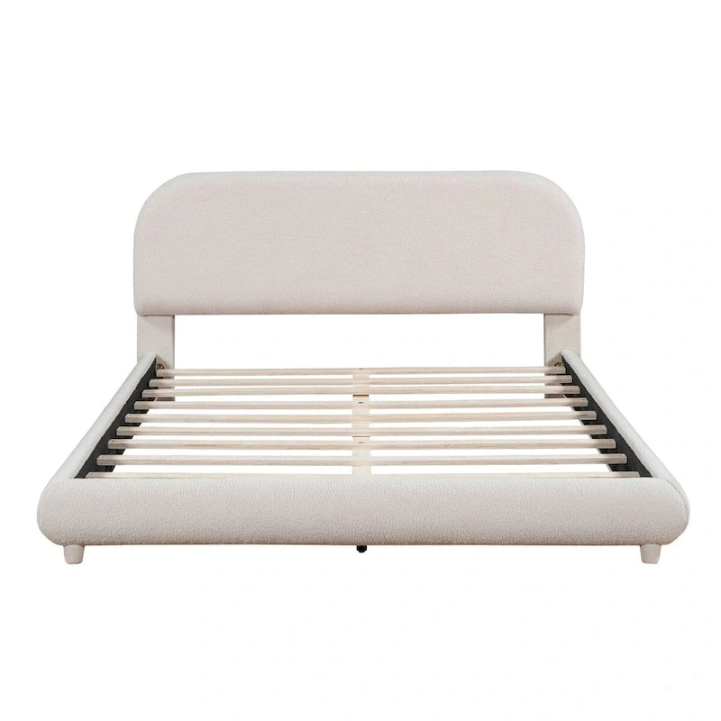 Lit plateforme rembourré queen size en molleton Teddy avec tissu épais