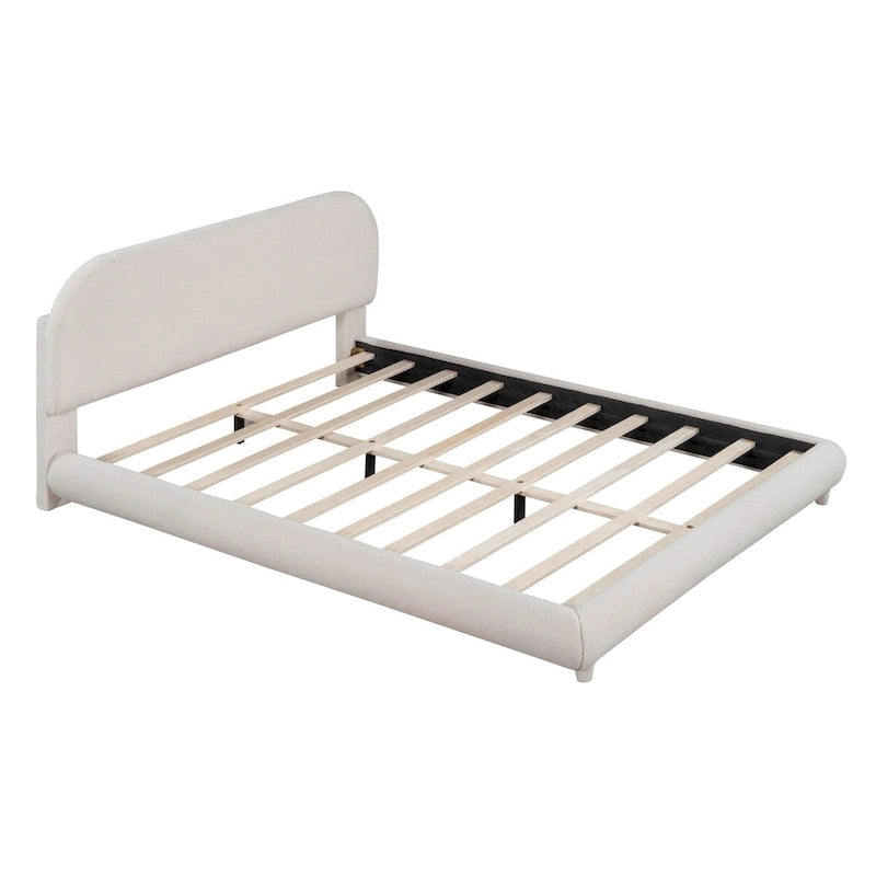 Lit plateforme rembourré queen size en molleton Teddy avec tissu épais