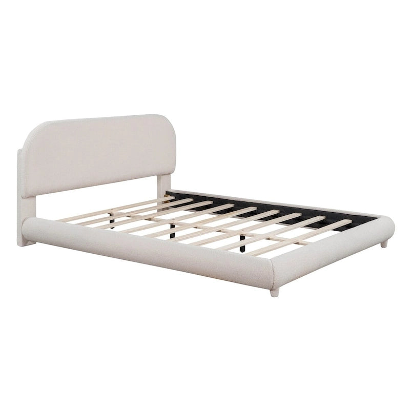 Lit plateforme rembourré queen size en molleton Teddy avec tissu épais