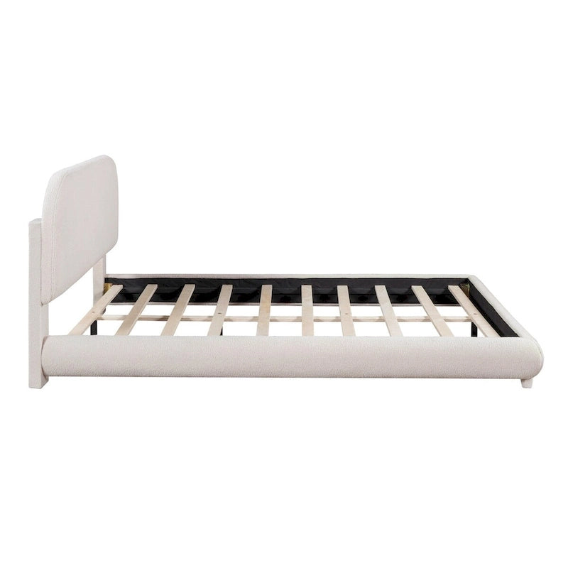 Lit plateforme rembourré queen size en molleton Teddy avec tissu épais