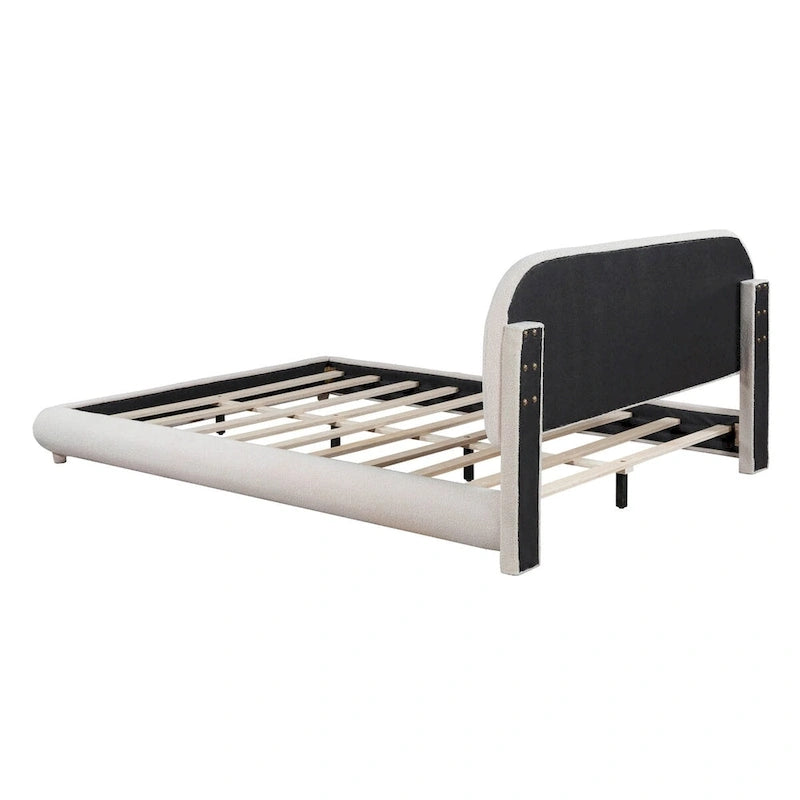 Lit plateforme rembourré queen size en molleton Teddy avec tissu épais